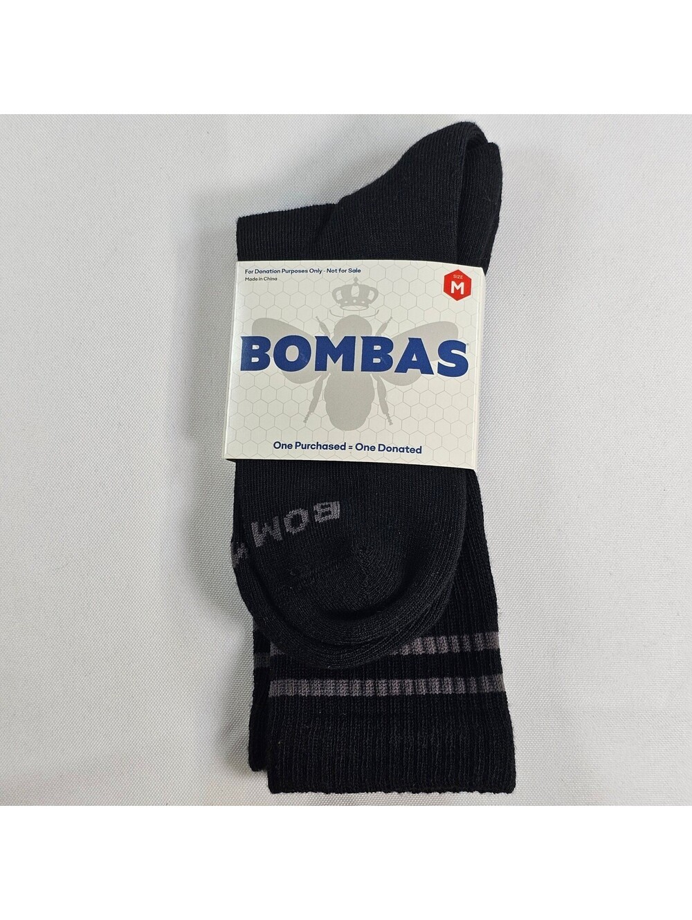 Bombas Black Grey Stripe Cushioned Crew Socks Medium Honeycomb Arch Support New
